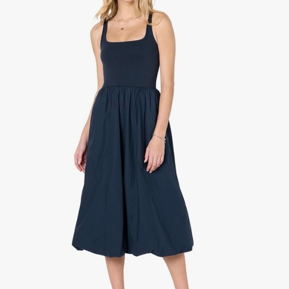 The Drop Womens Tina Scoop Neck Mixed Media Bubble Hem Midi Dress Maritime Navy - Picture 5 of 10